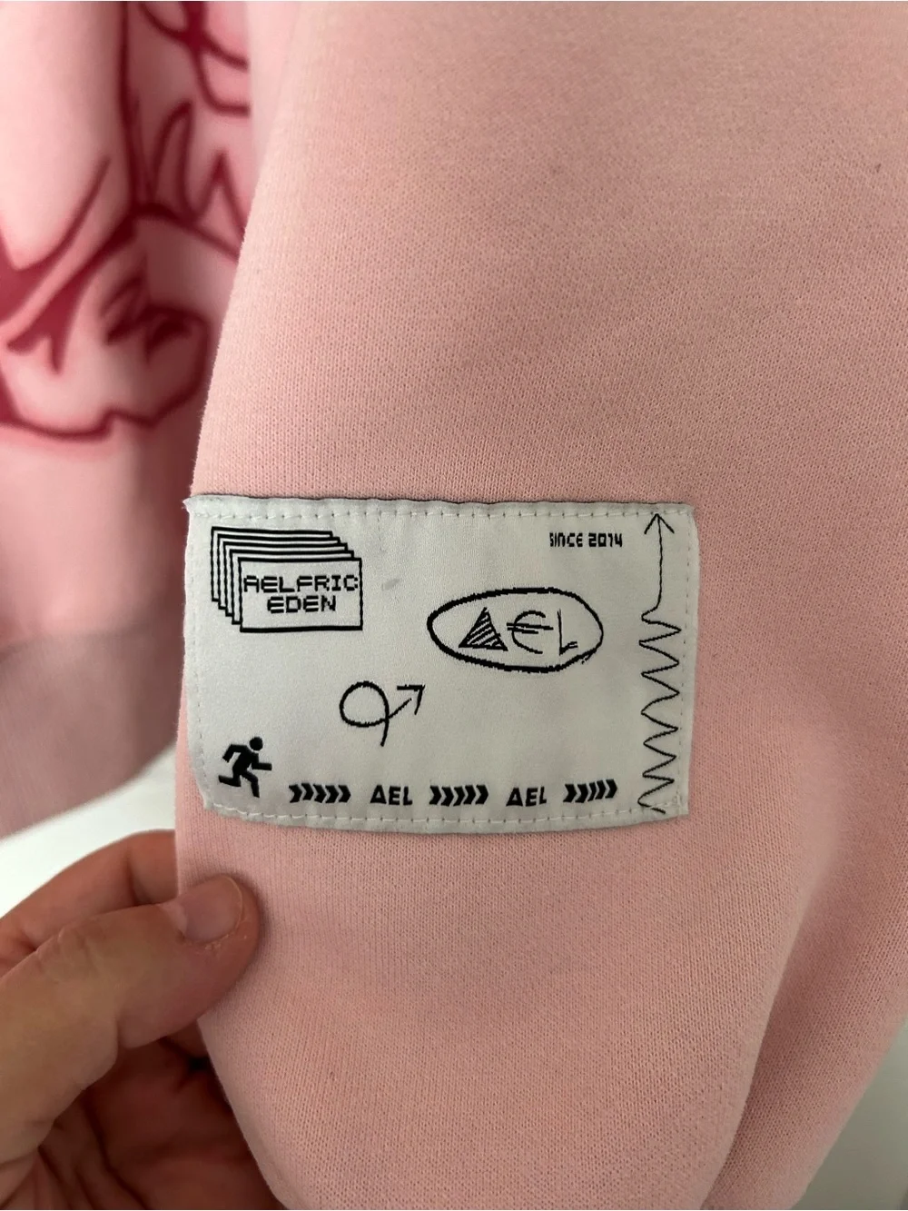 Aelfric Eden Pink Pullover Hoodie with Dark Pink Cartoon Graphic/ S